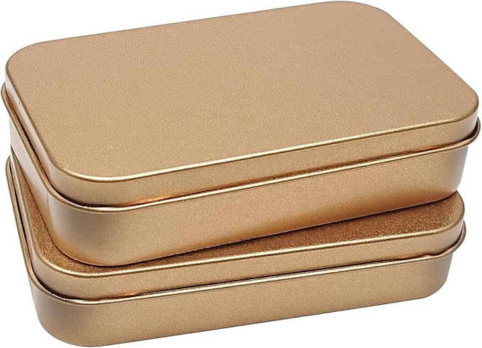 Hulless 6 Pcs Metal Hinged Tin Box Container Mini Portable Small Storage Container Kit with Lid for Home Storage 3.7 x 2.3 x 0.8 Inch, Gold - Image 3