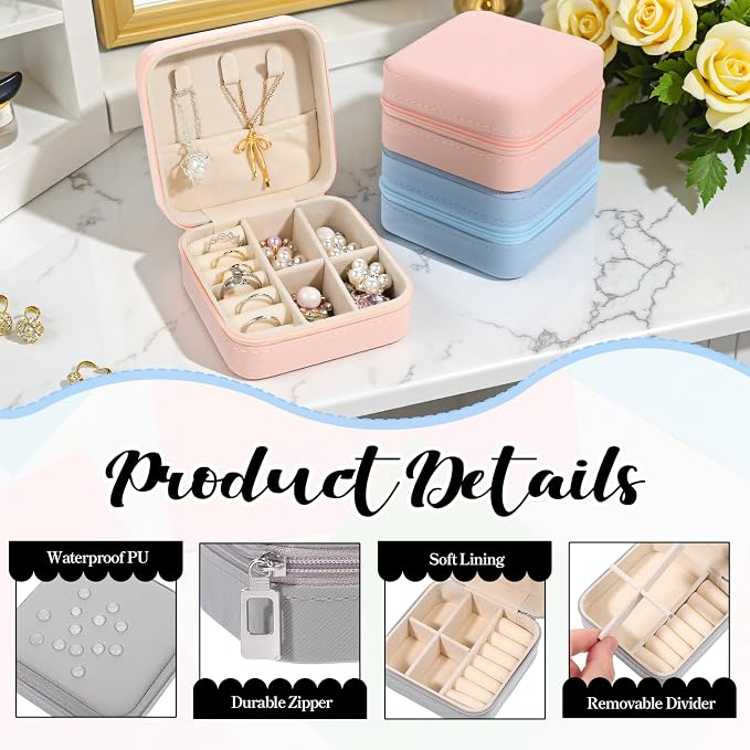 Prasacco 12 Pcs Travel Jewelry Case Bridesmaid Gifts Box PU Leather Small Travel Jewelry Box Mini Jewelry-Organizer for Earrings Rings Necklaces Women Girls Bridesmaid Proposal Gifts, 6 Colors - Image 3
