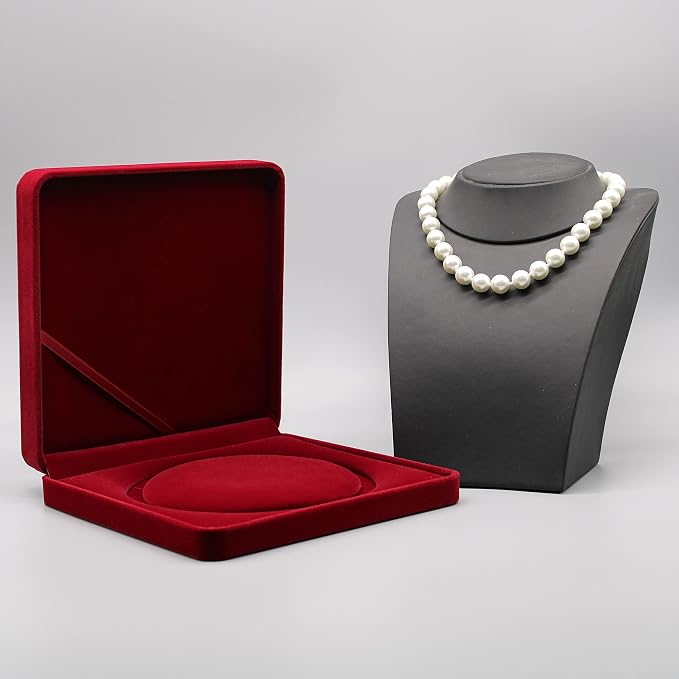 Jewelry Set Velvet Box Necklace Earring Ring Necklace Bracelet Gift Display Case Wedding Jewelry Storage Holder (Red for Pearl Necklace) - Image 3