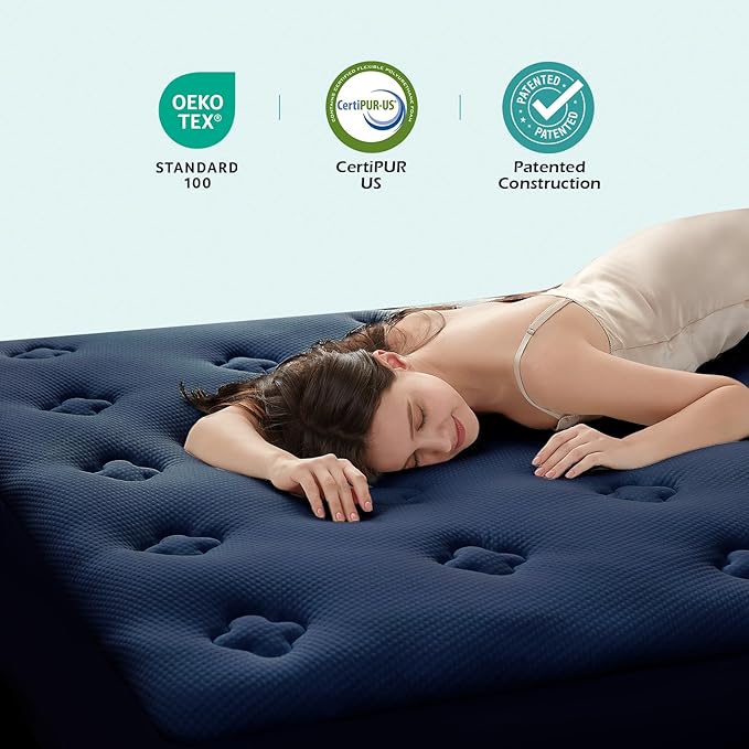 Hansleep RV Short Queen Mattress Pad Topper Memorry Foam, Camping Queen Foam Mattress Topper Viscose Derived from Bamboo, RV Mattress Pad Cover for Back Pain Relief, 60" x 75", Navy Blue