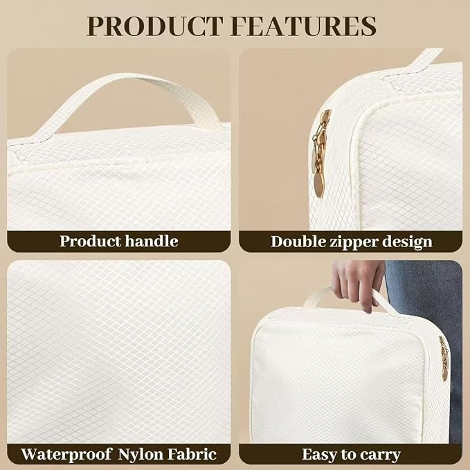 GSXRB Jewelry Organizer Travel Portable Earring Necklace Ring Jewelry Organizer Large Capacity Foldable Multi-Layer Classified Storage Bag Waterproof Antioxidant Organizer (beige) - Image 4