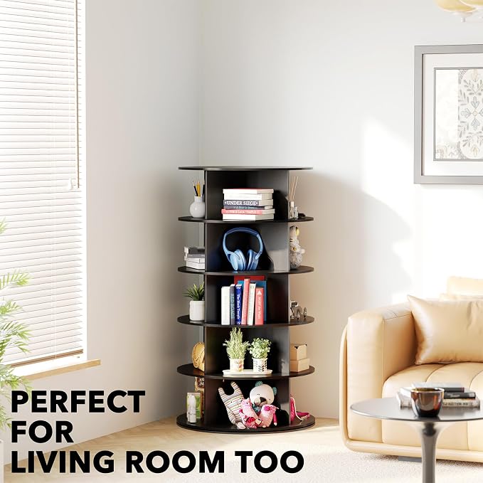 SpaceAid 5 Tier Rotating Shoe Rack Tower, Spinning Shoe Display Lazy Susan, Revolving 360 Shoe Rack Storage Round Carousel, Vertical Handbag Rotate Shoes Closet Organization (5-Tier Black) - Image 6
