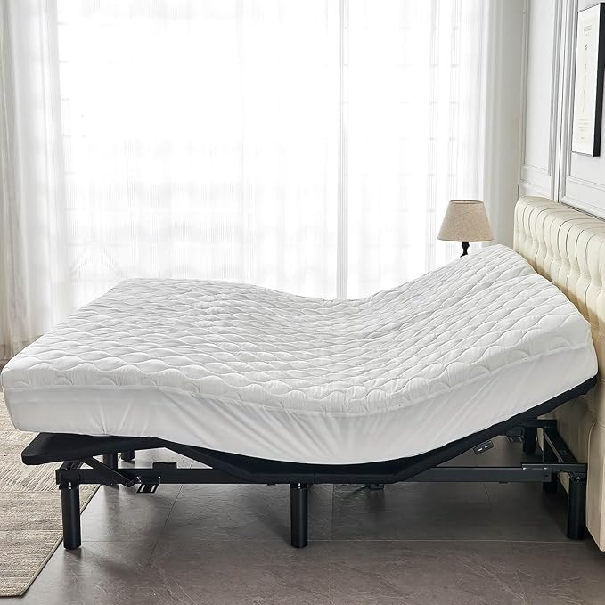 Kingnex Waterproof Quilted Half Split Top King Mattress Protector Pad for Adjustable Bed with Upper Flex 36-39 from Head Soft Padded Topper Noiseless Fitted Cover
