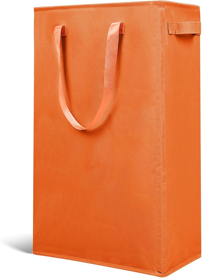 Odonata Slim Laundry Hamper Handles Collapsible Laundry Basket Thin Dirty Clothes Basket Narrow Laundry Bag Foldable Dirty Hamper 45L (Orange) by Odonata