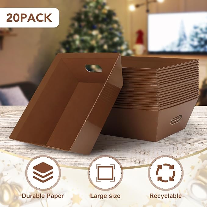 AFOROEOA 20PACK Baskets for Gifts Empty, 12x10x4” Thick Brown Gift Basket with Handles, 20 Bows & 20 Bags - Empty Gift Baskets for Christmas, Thanksgiving, Wedding, Birthday Party, Wrapping Gifts - Image 4