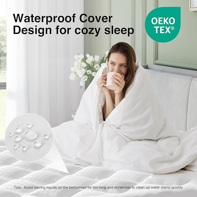 Novilla King Mattress Topper, Extra Thick Pillow Top - Overfilled Hotel Luxury Mattress Pad Cover for Back Pain Relief, Breathable Fluffy Down Alternative Fill, 8-21” Deep Pocket, Green-White