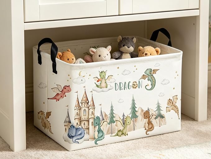 Rectangle Kids Baskets Dinosaur Basket Cute Storage Bin Boys Box for Room Decor Gift Basket(Castle dinosaur) - Image 5