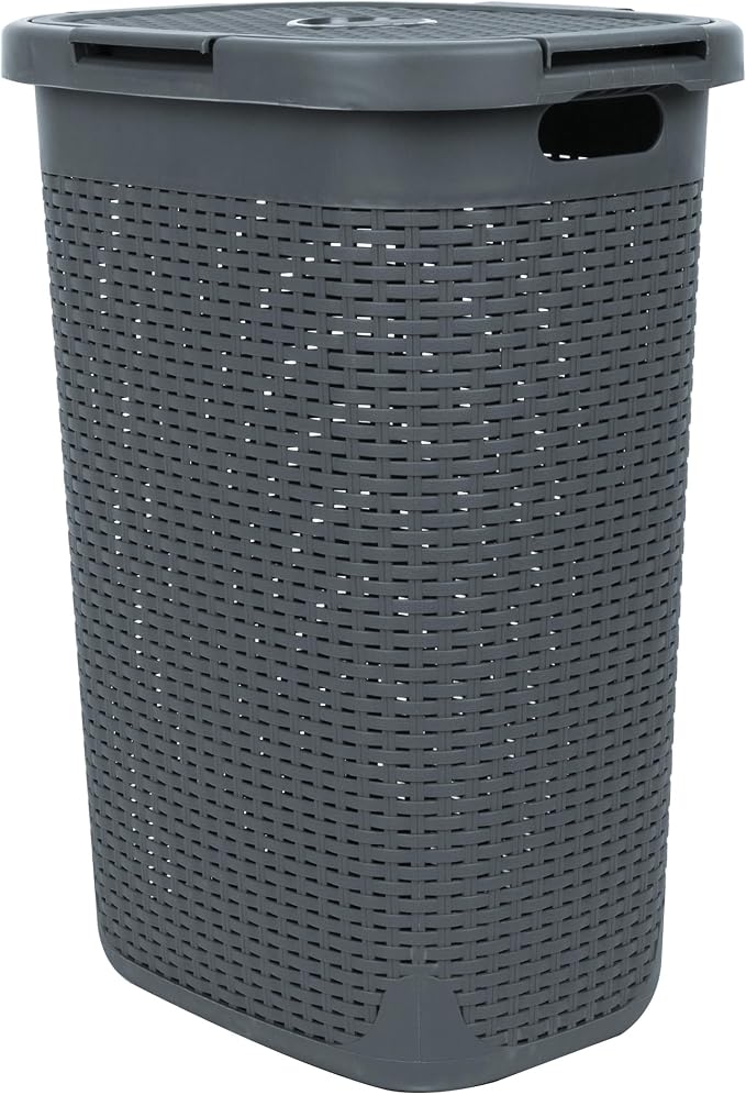 Mind Reader Slim Laundry Hamper with Lid, 60L Tall Clothes Basket, Narrow Tapered Design for Bathrooms, Closets and Laundry Rooms, Plastic, Gray - Image 7