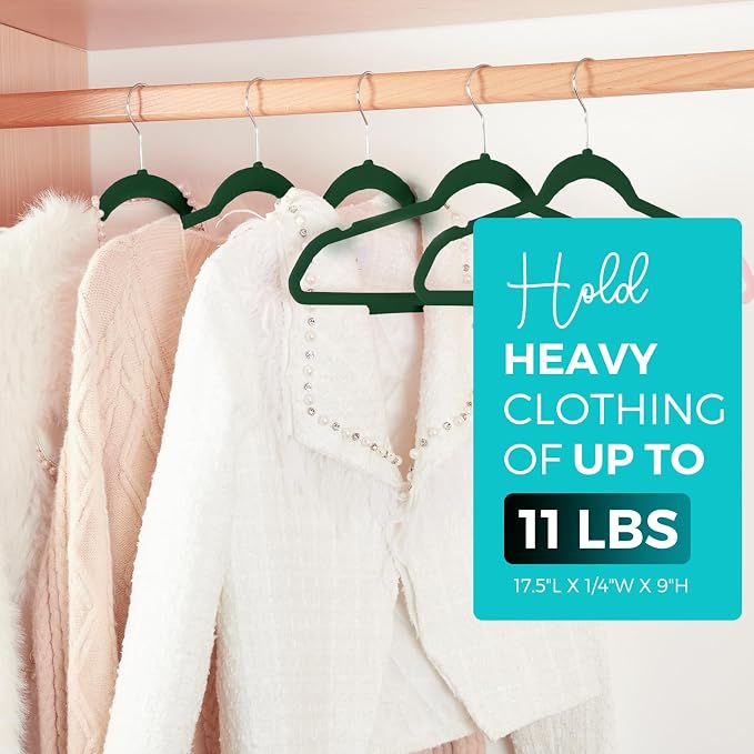 HOUSE DAY Premium Velvet Hangers 50 Pack, Non-Slip Flocked Felt Hangers, Sturdy Clothes Hanger with 360° Rotatable Hook, Heavy Duty Durable Slim Coat Hanger for Closet Space Saving(Emerald Green) - Image 7