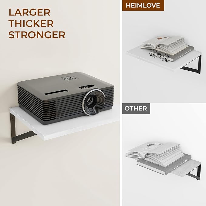 Heimlove 24" W x 12" D Wall Shelves for Books, 12 Inch Deep Floating Shelves Set of 3, Wide Floating Bookshelf with Metal Bracket for Living Room, Kitchen, Office, Bedroom and Decor Storage - White - Image 5