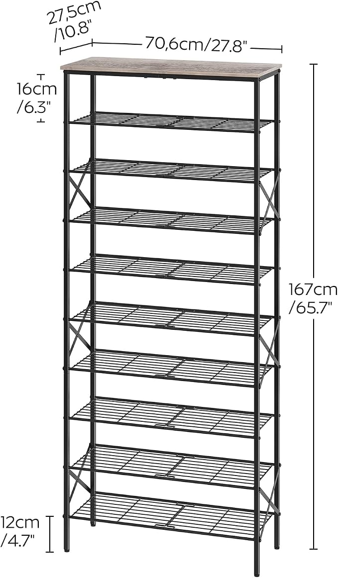 YATINEY 10 Tier Shoe Rack, Large Capacity Shoe Storage Organizer Holds 40 Pairs, Sturdy and Stable, for Entryway, Hallway, Closet, Dorm Room, Greige and Black SS10BG - Image 3