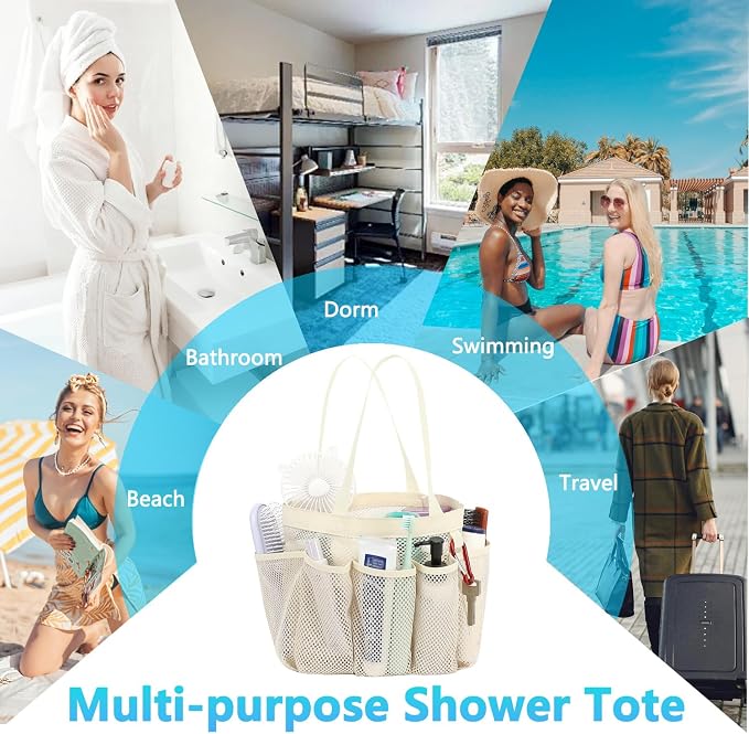 Fammart Mesh Shower Caddy Portable for College Dorm Room Essentials, 8-Pocket Large Shower Basket Tote Bag with 2 Handles for Toiletry, Bathroom, Beach, Camp, Gym - Image 8