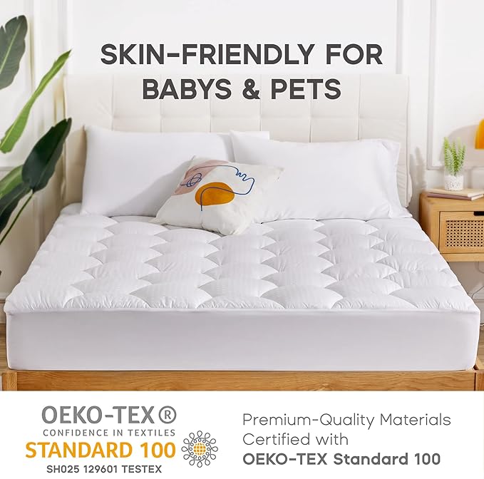 Sonive CaliforniaKing Mattress Protector, Mattress Topper 300TC Cotton Quilted Deep Pocket up 8-21", Fitted Mattress Pad Ultra Soft Protector,Durable & Easy Care White
