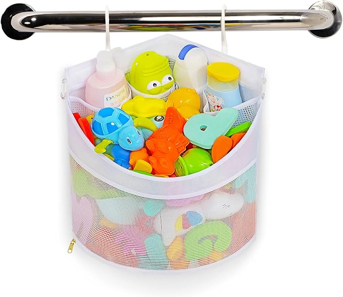 Ligereza Baby Bath Toy Organizer, Quick Drying and Mould Proof, Corner Hang-Suspension Holder, Large Capacity Multi Use Shower Caddy (White) - Image 5