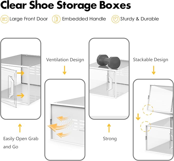 SEE SPRING X-Large Shoe Storage Box Fit Size 11, Clear Plastic Stackable Shoe Organizer for Closet, Space Saving Sneaker Shoe Rack Containers Bins Holders for Entryway, 12 Pack Clear - Image 5