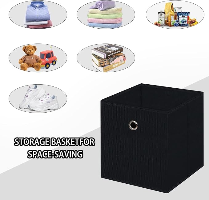 Black Foldable Storage Cubes Bins ,11 Inch Cloth Storage Cube Fabric Storage Box Cubes Organizer Baskets with Handles for Home Organizer Set of 6 (Black) - Image 3