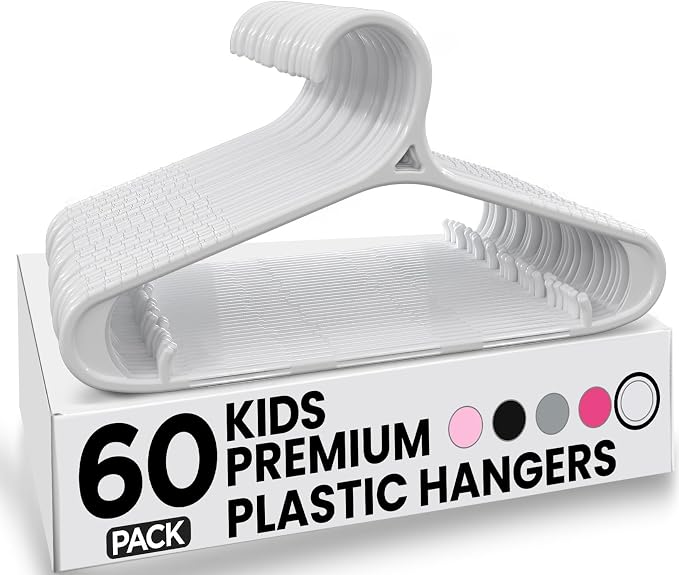 Utopia Home Kids Hangers 60 Pack - 11 Inch Plastic Baby Hangers for Closet - Childrens Hanger for Clothes & Infant Hanger for Closet - Non-Slip Shoulder Grooves, Strap Hooks & Pants Bar (White) by UTOPIAHOME