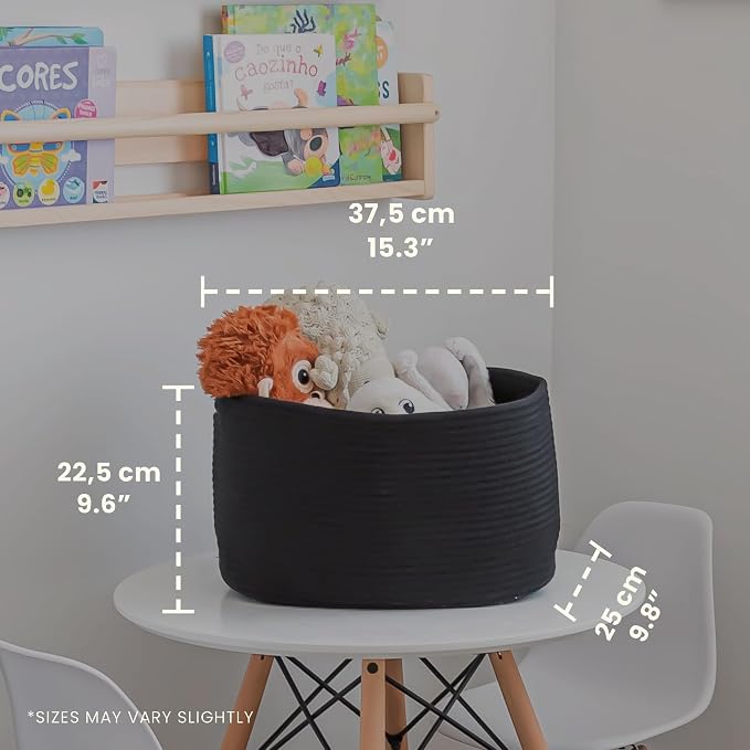 OrganiHaus Cotton Rope Basket for Shelf - Woven Storage Basket for Organizing, Closet & Toy Storage - Black - 15x9x10 - Image 2