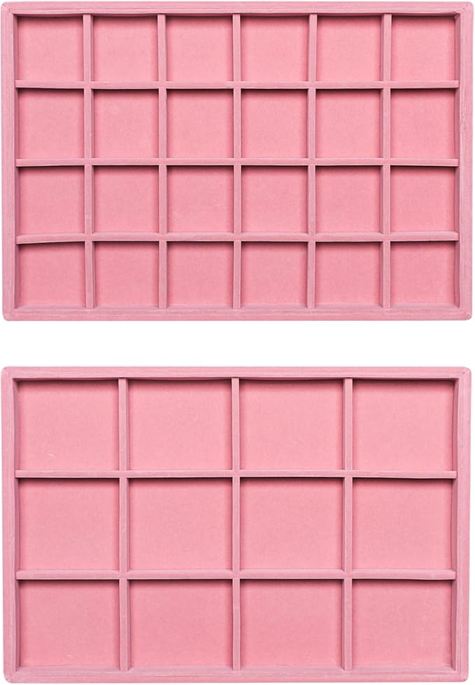 Frebeauty Stackable Velvet Jewelry Organizer Trays for Drawers Inserts Jewelry Storage Tray Display Case, Stud Earrings Bracelets Necklace Rings Accessories Trays for Women(Set of 2)(Pink) by Frebeauty