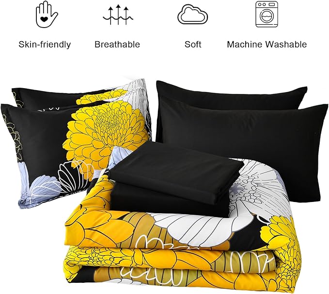 Yiran Floral Comforter Set California King,7 Pieces Bed in a Bag Soft Microfiber Comforter Bedding with Comforter Flat Sheet Fitted Sheet Pillow Shams Pillowcases,104"x96"