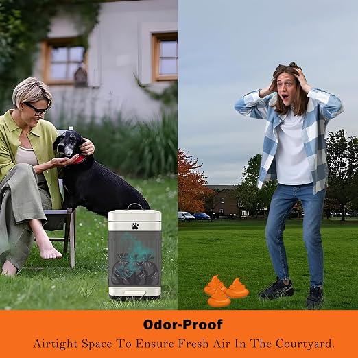 Dog Poop Trash Can Outside, 5L/1.3Gal Metal Dog Waste Trash Can with Lid, Foot Pedal, Pet Waste Container with 40 Bags, Poop Bucket with Lid Soft Close for Pet, White - Image 5