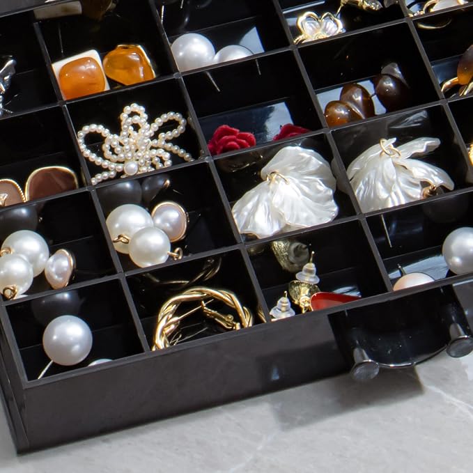 YUFONG Earring Storage Box Organizer, Acrylic Jewelry Storage Box Holder 5 Drawers Transparent Jewelry Display Stand with 120 Small Compartments Gift Boxes for Women Girls (Black) - Image 6