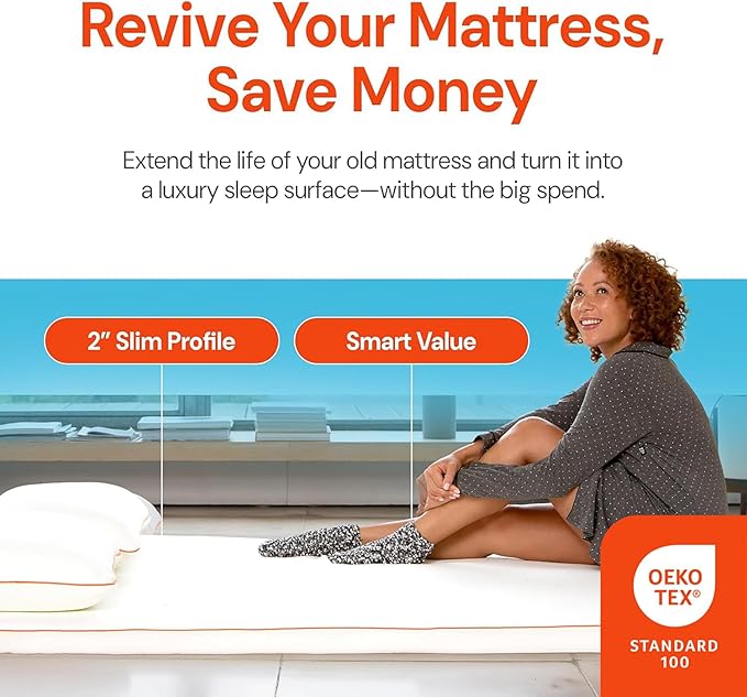 Dormeo The Essentials Dorm Mattress Topper for College, 2″ Cooling Octacell™ Airflow Comfortable Foam Dorm Bed Topper, Lightweight with Non-Slip Base, Perfect for College Student Bedding