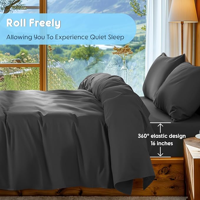 SONORO KATE 100% Egyptian Cotton Sheets Set - 1000 High Thread Count, Luxury 5-Star Hotel Sateen Bed Sheets, Soft, Breathable Long Staple Sheets, Fit up to 16" - 4 PC (Black,Full)