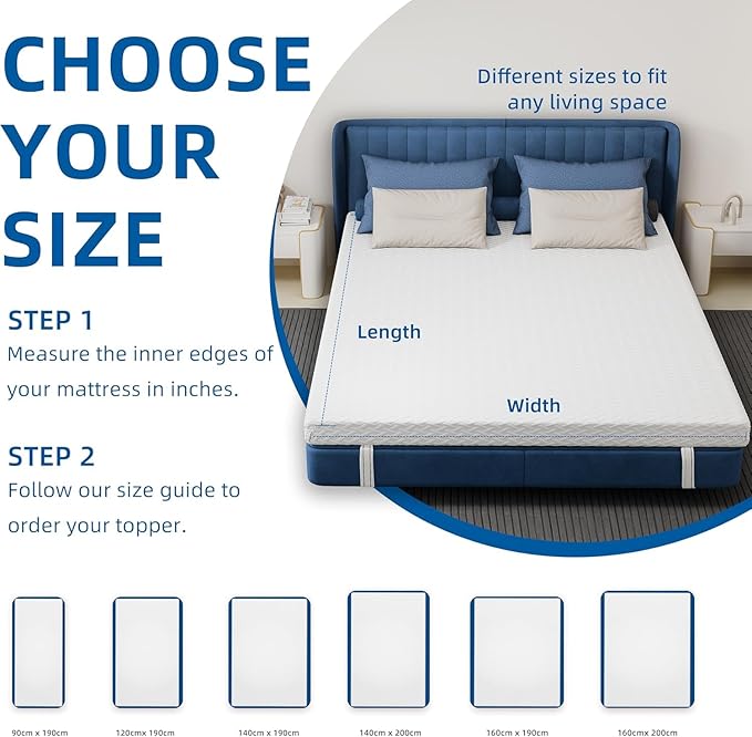 Memory Foam Mattress Topper, 3 inch Thickness Mattress Pad Topper Foam with Washable Zipped Cover, Mattress Topper for Back Pain Relief (Large Queen Short)