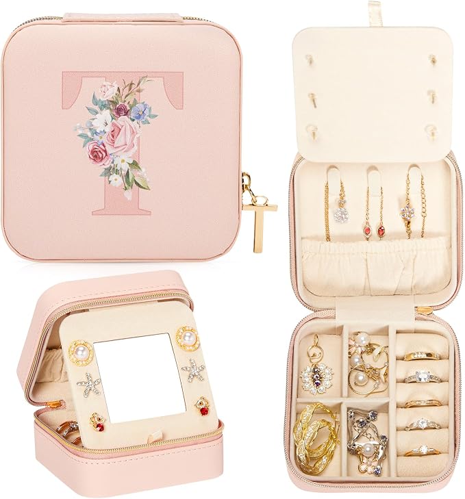 Enthralite Travel Jewelry Box for Girls: Traveling Jewelry Case Gift for Women - Mini Organizer for Necklaces Earrings Pink T by Enthralite
