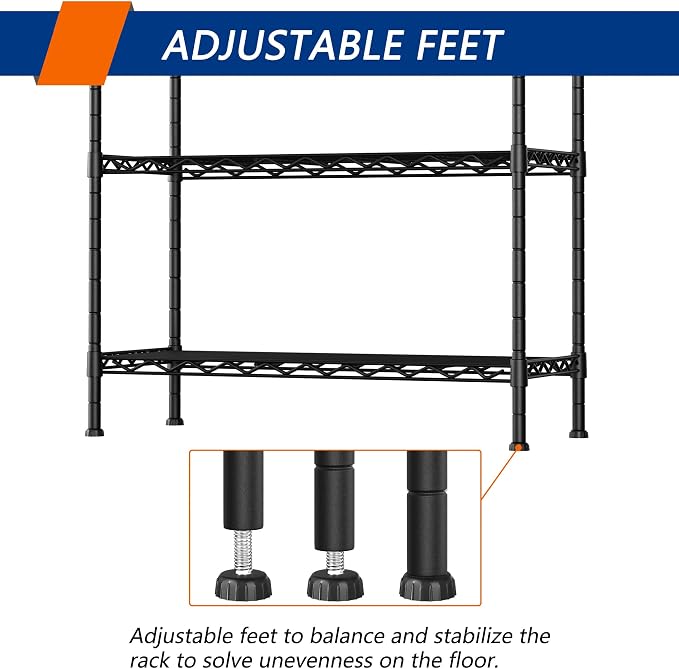 4-Shelf Adjustable Heavy Duty Storage Shelving Unit, Metal Organizer Wire Rack for Laundry Bathroom Kitchen Pantry Closet, Black - Image 6