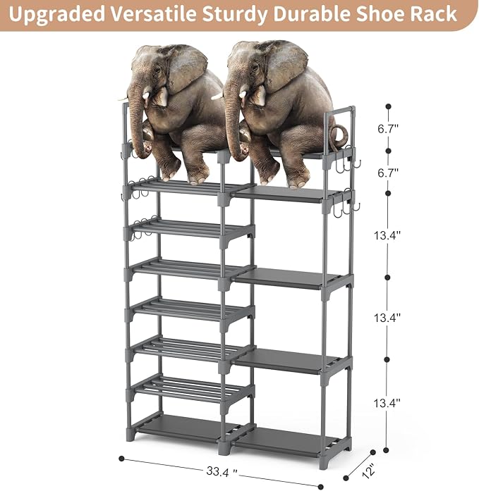 ROJASOP Shoe Rack, Shoe Storage Organizer for Closet Entryway Garage Bedroom, 8 Tier Tall Metal Shoe Shelf for 26-32 Pairs Boots & Shoes, Adjustable Shoe Stand for Small Space - Image 3