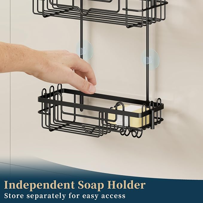 Consumest Over the Door Shower Caddy - 2-Tier Hanging Shower Organizer with Soap Holder, Rustproof Bathroom Storage and Organizer Rack for Shampoo, Towels, and Toiletries, Black - Image 6