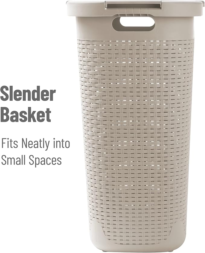 Mind Reader Slim Laundry Hamper with Lid, 60L Tall Clothes Basket, Narrow Tapered Design for Bathrooms, Closets and Laundry Rooms, Plastic, 2 Pack, Ivory - Image 6