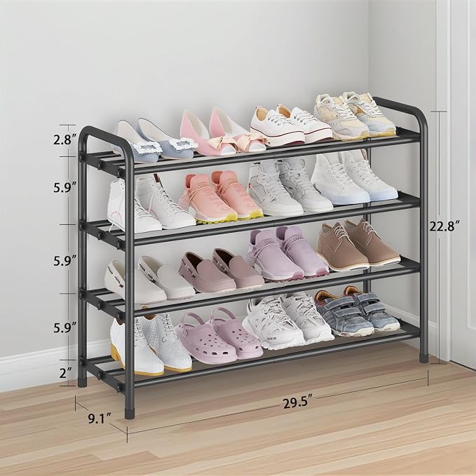 KANAV 4-Tier Expandable Shoe Rack – Adjustable Shoe Organizer & Shoe Storage for Closet, Entryway, and Front Door – Space-Saving Shoe Shelf and Rack Organizer for Home - Black - Image 3