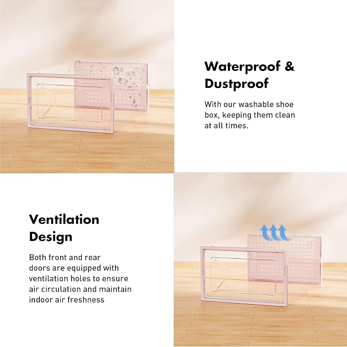Foluck Shoe Storage Box, 15 Pack Clear Plastic Stackable Shoe Organizer for Closet, Interlocking Design Shoe Container Bins for Sneakers, Foldable Shoe Rack with Lids, Pink - Image 5