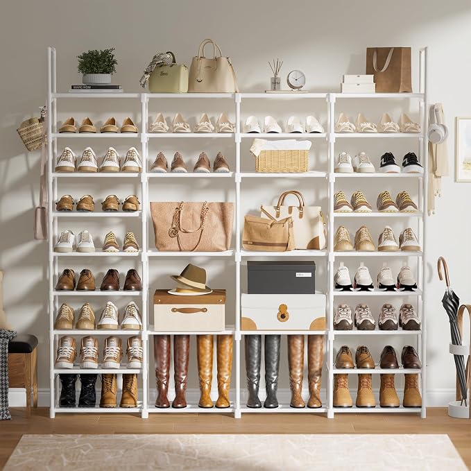 WOWLIVE 4 Row 9 Tiers Extra Large Shoe Rack Big Tall Metal Shoe Shelf, Heavy Duty Organizer for Closet Entryway, Boot Rack Storage Stackable Stand for Garage White - Image 2