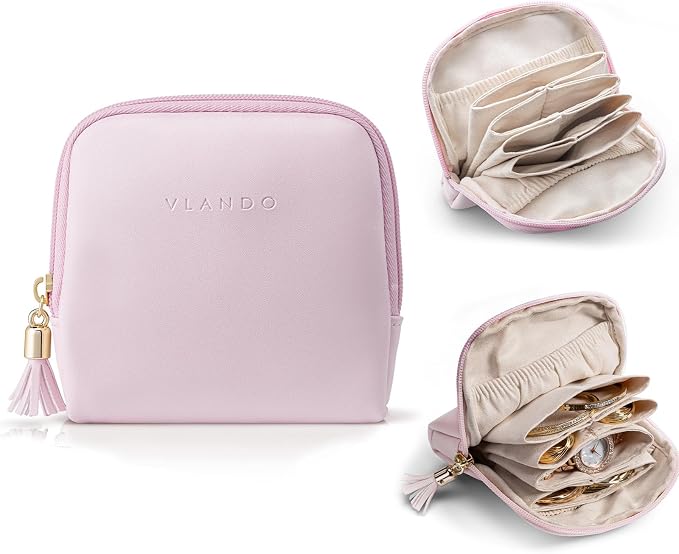 VLANDO Mini Jewelry Travel Case,Jewelry Pouch Bags with Zipper, Velvet Jewelry Organizer Storage Bag for Bracelet Rings Earring Travel Essentials Gifts for Women Girl - Pinkish Purple by VLANDO