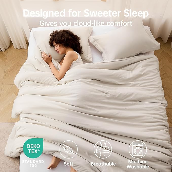 MUXHOMO Beige Full Comforter Sets, All Season Ultra Soft Down Alternative Bedding - 3 Piece Lightweight Bed Set Includes 1 Comforter (82"x86") and 2 Pillow Shams (20"x26")