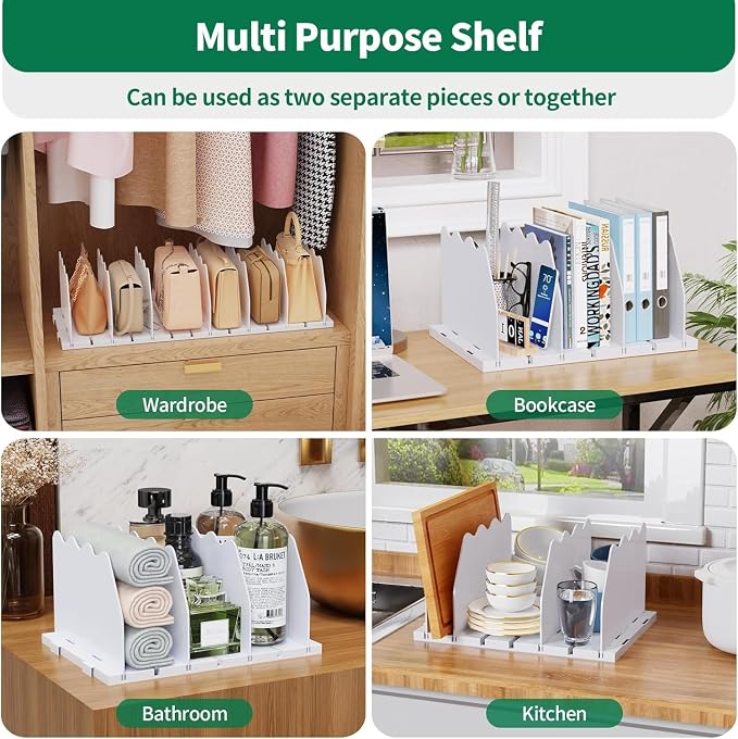 SPACEKEEPER Shelf Divider for Closet, 2 Pack Adjustable Purse Organizers Handbag Separators Storage Organizer Bookshelf Separator Dividers in Bedroom Office Kitchen Bathroom, White - Image 3