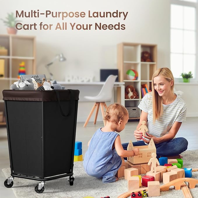 160L Laundry Basket with Wheels, 2-section Rolling Laundry Basket, Large Laundry Hamper with Wheels, Rolling Laundry Hamper Clothes Hamper for Home, Bathrooms and Dorm(Black) - Image 5
