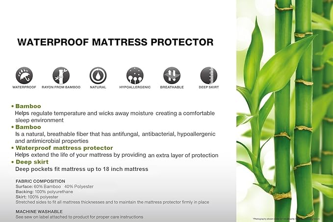 Home Sweet Home Hypoallergenic Viscose Made from Bamboo Waterproof Mattress Pad - Breathable Deep Fitted Mattress Protector (Twin XL)