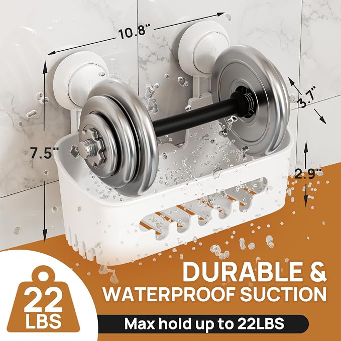 LEVERLOC Shower Caddy Suction Cup, Shower Organizer Removable Bathroom Shelf, Storage Suction Powerful Max Hold 22lbs Bathroom Caddy Waterproof Holder, White - Image 4