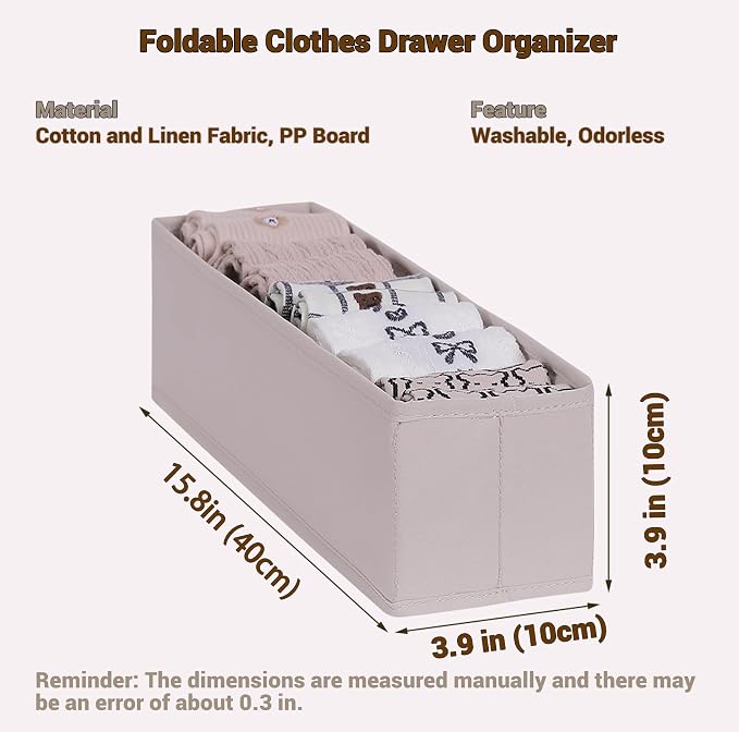 MURRI&MURRDI Mini Foldable Clothes Drawer Organizer 6 Pcs, Small Fabric Storage Organizer for Nursery, Sock, Underwear, Bra, Belt, Tie, Scarves , Gray - Image 2