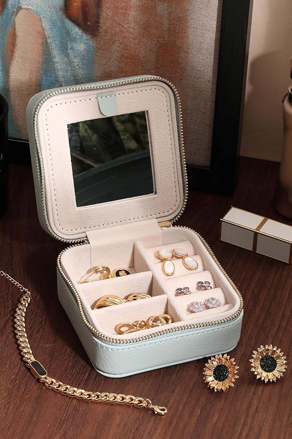 S.Leaf Travel Jewelry Organizer Boxes for Women Small Portable Necklace Earrings Bracelet Rings Travel Case Best Friend Birthday Gifts for Women Trendy (Butterfly_Hazeblue_Gold) - Image 3