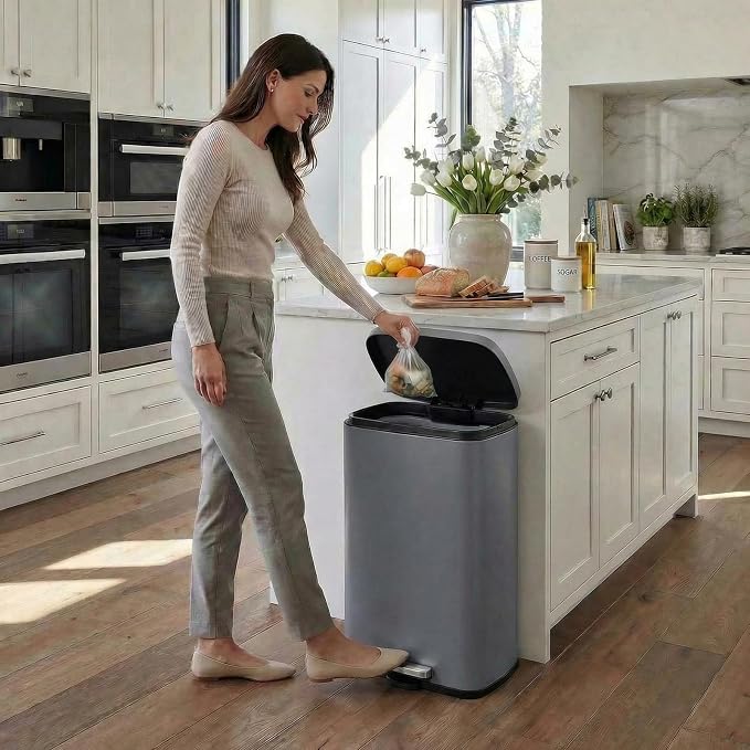 8 Gal Kitchen Trash Can, 30L Recycling or Garbage Bin, Brushed Stainless Steel Waste Basket, Soft&Quiet Close Dustbin, with Step-On Pedal, Removable Inner Bucket, for Home, Office, Living Room - Image 9