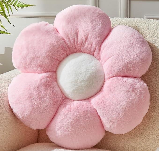 Pink Flower Pillow，Flower Shaped Throw Pillow 15.7In Daisy Pillow Cushion Cute Flower Seating Cushion Home Decorative Pillows for Sofa Couch Bed
