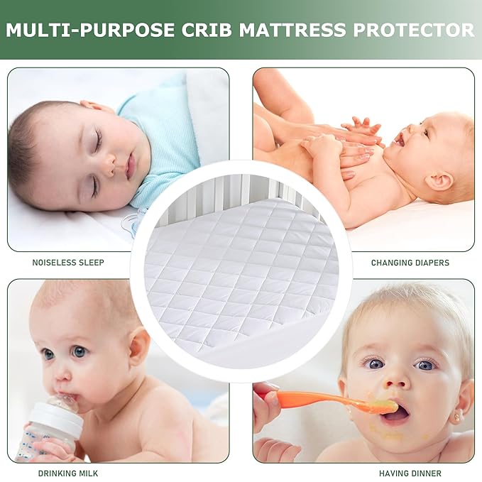 GRT 1 Pack Waterproof Crib Mattress Protector Rayon,Quilted Baby Mattress Cover Fitted Deep Pocket from 4" up to 9", Extra Breathable & Noiseless Toddler Mattress Pad 52"x28", White