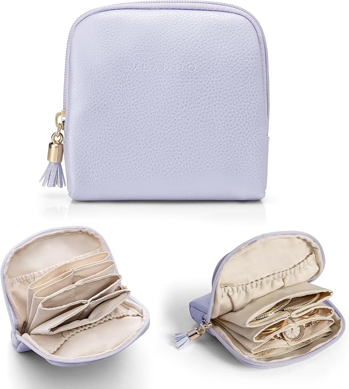 VLANDO Small Jewelry Travel Case,Jewelry Pouch Bags with Zipper,Velvet Jewelry Organizer Storage Bag for Bracelet Rings Earring Travel Essentials Gifts for Women Girl-Purple by VLANDO