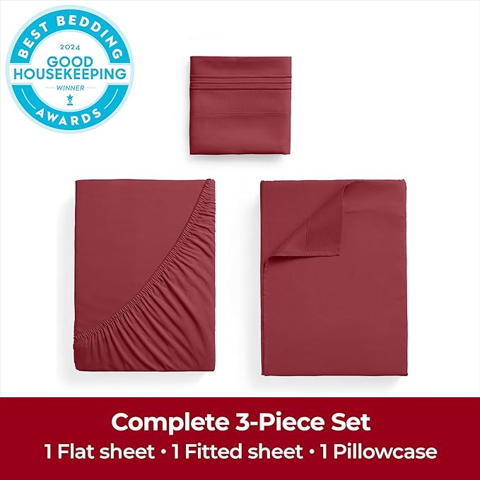Mellanni Twin XL Sheets Set - 3 PC Iconic Collection Bedding - Hotel Luxury, Extra Soft, Cooling Bed Sheets - Wrinkle, Fade, Stain Resistant (Twin Extra Long, Brick Red)